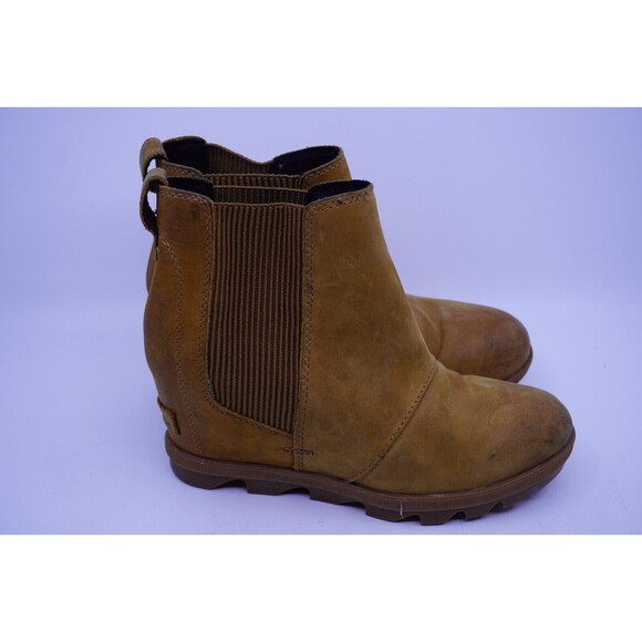 Sorel Brown Leather Joan Of Arctic Wedge II Chelsea Camel Size 6.5 NL3022-224 - Picture 1 of 7